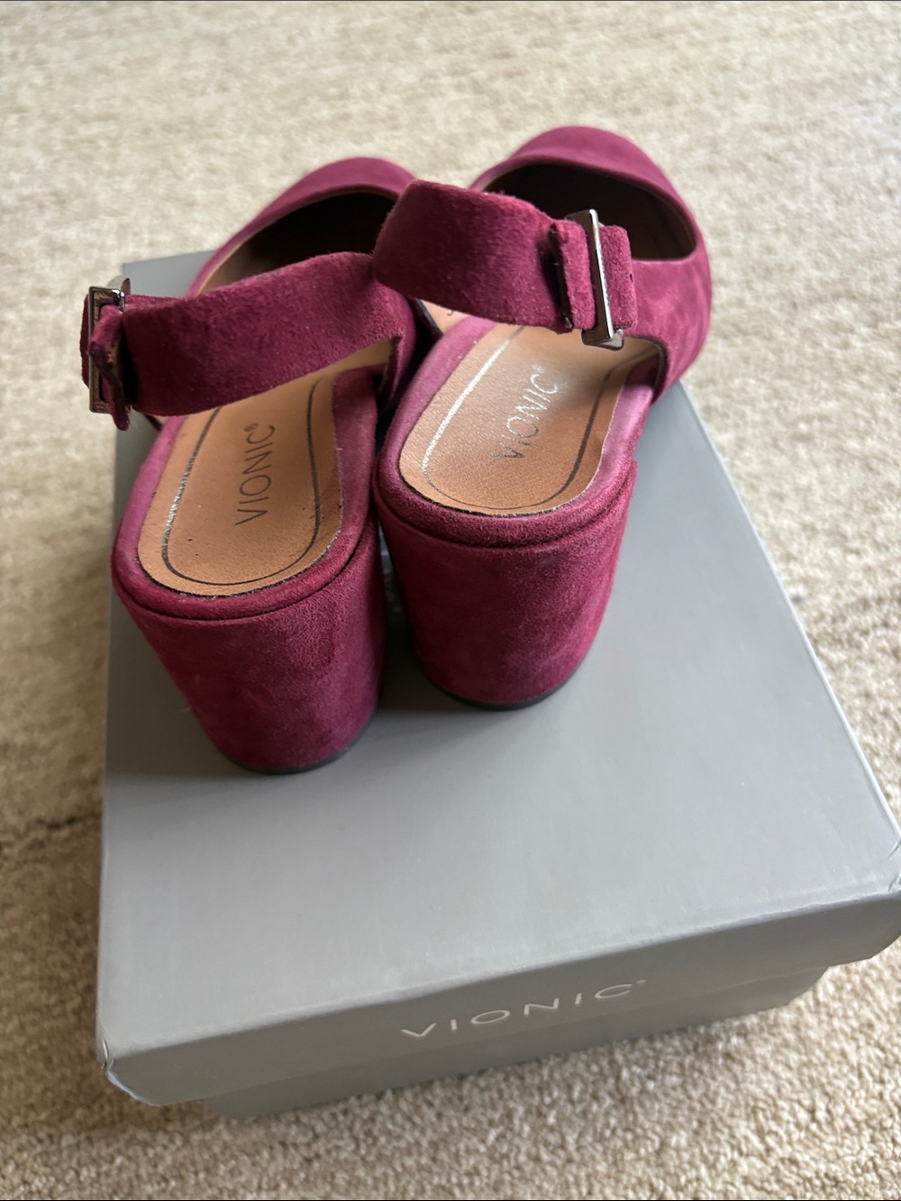 Vionic Burgundy Suede Slingback Mules - Picture 2 of 8